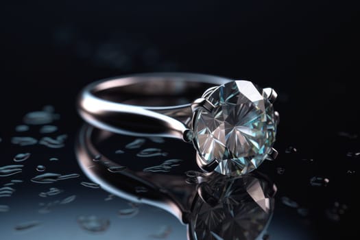 Diamond ring closeup. Crystal carat. Generate Ai