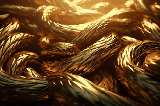 Wavy gold tangled. Curve decoration. Generate Ai