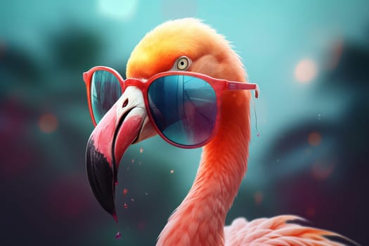 Flamingo pink glasses bird. Exotic fashion. Generate Ai