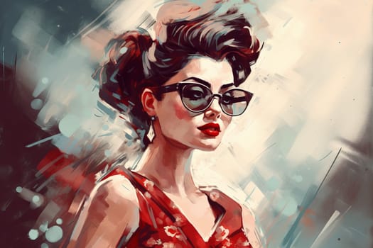 Retro woman portrait. Vintage beauty. Fictional person. Generate Ai