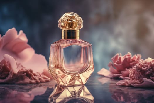 Luxury roses perfume. Pink woman floral. Generate Ai