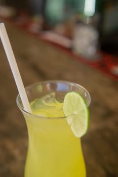 Refreshing cold lemonade with citrus flavor. The concept of summer cocktails on vacation.