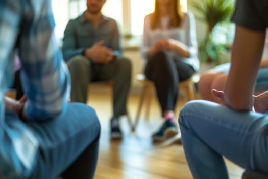 The image depicts a blur-focused group therapy environment, highlighting the shared experience and collective journey of the participants