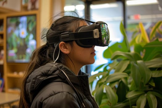 A student explores diverse ecosystems and encounters exotic wildlife through the lens of virtual reality. This immersive educational experience brings the wonders of nature right into the classroom