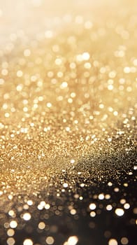 A detailed shot of a liquid gold and black glitter background, shimmering like a wet road surface with different tints and shades creating a mesmerizing pattern