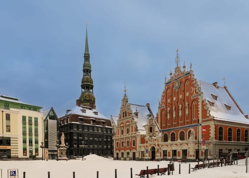 02.02.2022 Riga Latvia -House of the Blackheads Town Hall Square