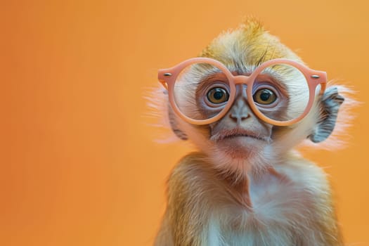 A monkey wearing glasses is staring at the camera. Generative AI.