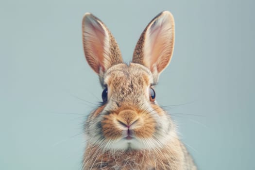 A rabbit with its ears up and looking at the camera. Generative AI.