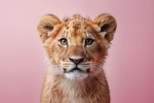 A baby tiger is looking at the camera with its eyes wide open. Generative AI.