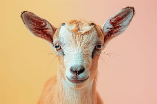 A goat with a pink background. Generative AI.