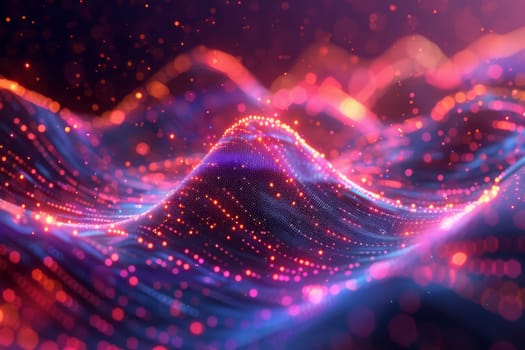 A colorful, abstract image of a wave with a purple and blue background. Generative AI.