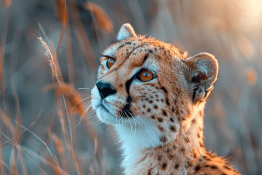 A cheetah is looking at the camera with its eyes wide open. Generative AI.