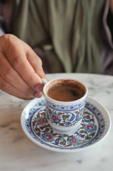 a cup of turkish coffee on table .