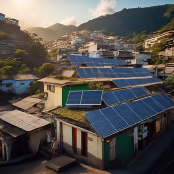 photovoltaic solar panels on slum hood for clean and cheap energy illustration generative ai