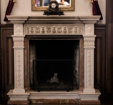 Fireplace with beautiful details. fireplace in vintage style 