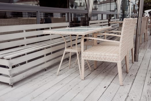 Table and chair in cafe outdoor. street cozy restaurant
