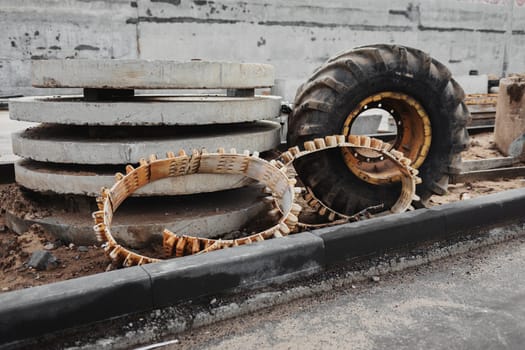 wheel from a truck on a construction site. industry