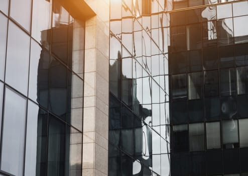 glass facade of a modern office building or a banking center