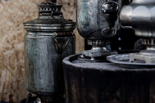 Old vintage samovar. retro bronze kettle