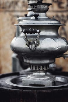 tradition russian teapot. vintage metallic kettle