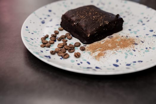 Coffee Cake. Piece of cake on a plate. Sweet food.
