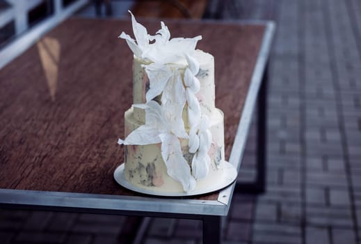 delicious wedding cake with a unique decor