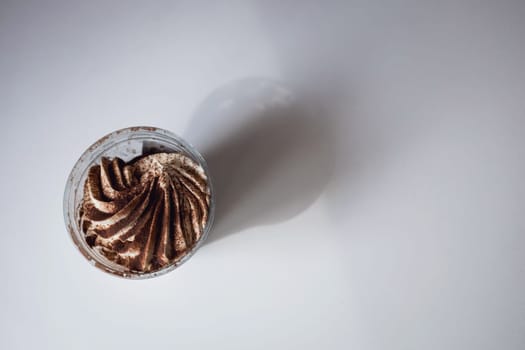 cake in glass with cream cheese. Healthy homemade organic dessert.