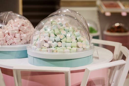 gelatin sweets in the shop window are unhealthy food.