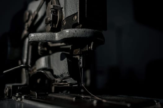 Close-up of antique sewing machine. vintage 