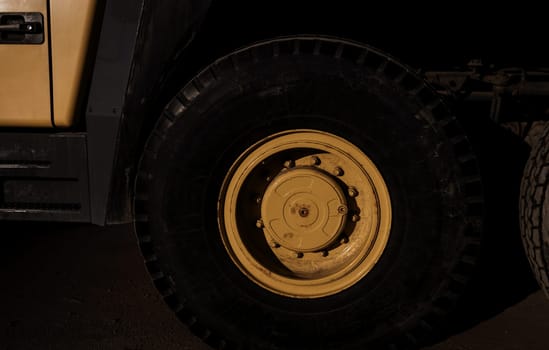 Wheel yellow truck crane. element of construction equipment