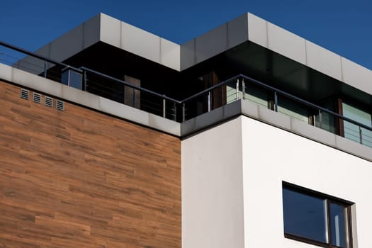 Side view of modern designed concrete residential house