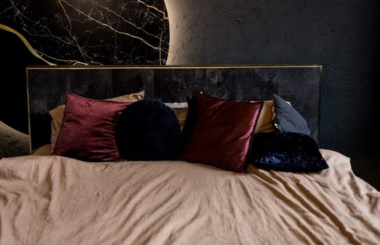 Black modern of Loft Bedroom. stylish and laconic interior