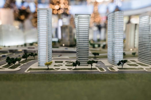 Miniature scale of the city a scale model of the city. Modern hotels