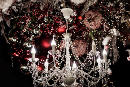 Vintage crystal chandelier. festive atmosphere