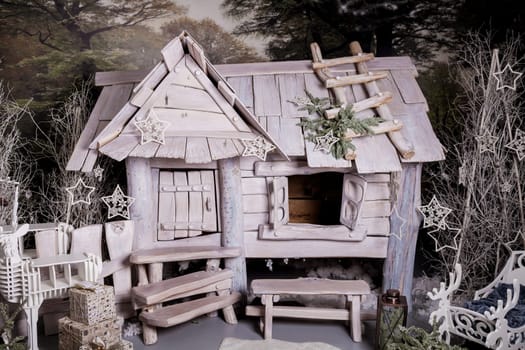 a small Christmas house. rustic style. postcard