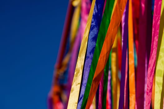 colorful colored ribbons are fluttering in the wind