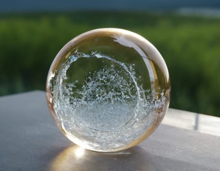 Glass ball against the horizon. AI generation