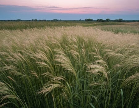 A field of tall grass with a few weeds in it, AI generation