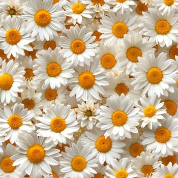 A Lot Of White Yellow Daisies or chamomile flowers - for full-frame background and seamless texture. Neural network generated image. Not based on any actual scene or pattern.