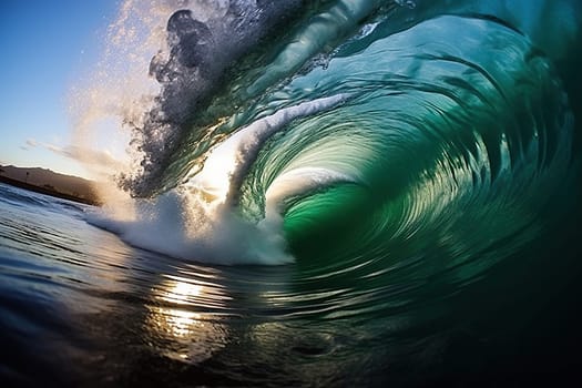 Powerful foamy swirling sea wave. Surfing wave.