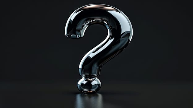 A glass question mark is shown on a black background, 3d illustrator.