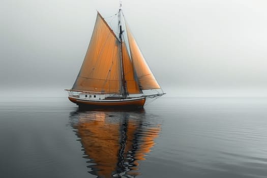 A sailboat is sailing in the ocean, Minimalist photography of a sailboat.