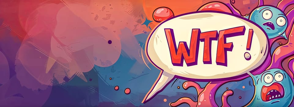 Vibrant illustration of whimsical monsters reacting with a 'wtf' speech bubble