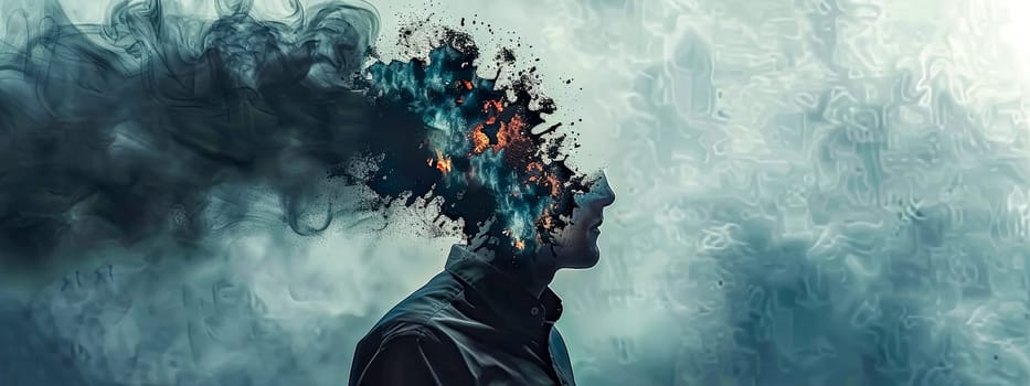 Vibrant abstract explosion of creativity concept with dynamic bursts of color and surreal imagination in a conceptual art silhouette of a person. Sparking mental ideas and expression