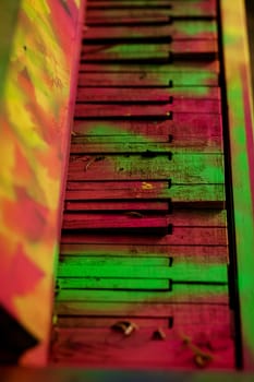 wooden colorful piano. Painted piano, musical style