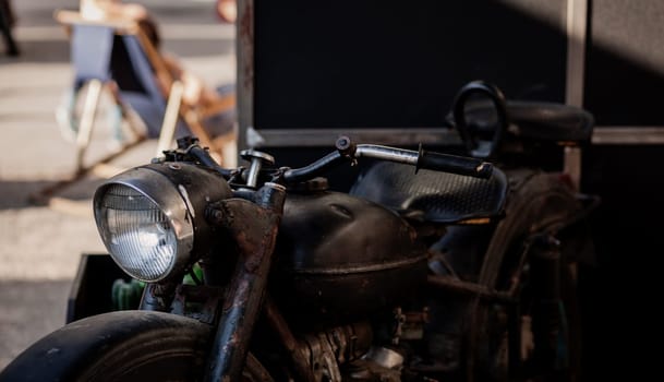 vintage motorcycle detail, retro headlight