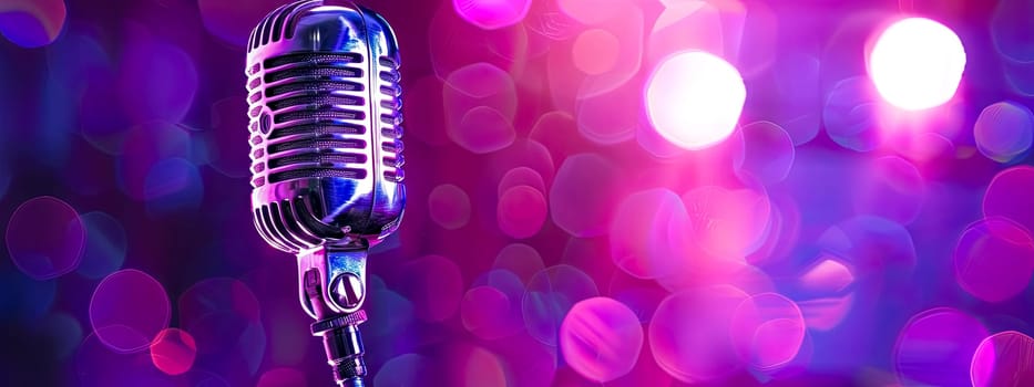 Retro microphone with vibrant bokeh lights for musical and entertainment concepts