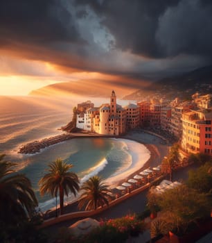 italian coastal landscape at sunset illustration ai generated