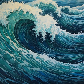 sea and waves. Colorful blue waves. Generative AI