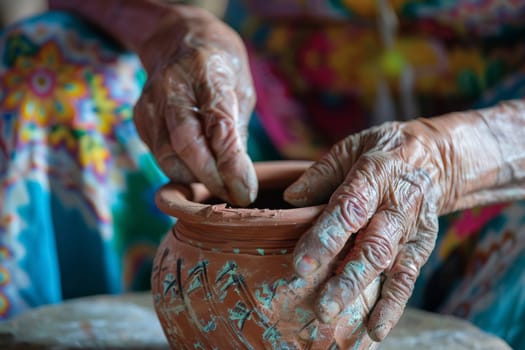 Weathered hands shape a clay pot, a testament to the timeless art of pottery. Each careful movement tells a story of tradition and the tactile connection between artist and earth